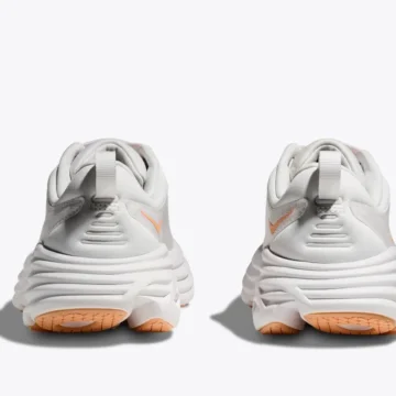 Hoka Womens BONDI 8 - White / Cantaloupe - Image 2