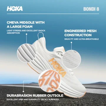 Hoka Womens BONDI 8 - White / Cantaloupe - Image 3