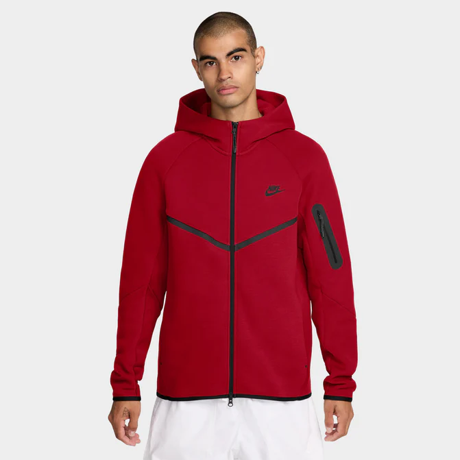 NIKE TECHFLEECE FULL-ZIP WINDRUNNER HOODIE GYM RED / BLACK