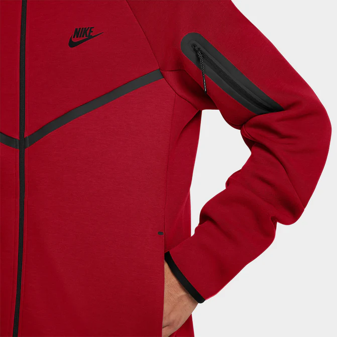 NIKE TECHFLEECE FULL-ZIP WINDRUNNER HOODIE GYM RED / BLACK - Image 2
