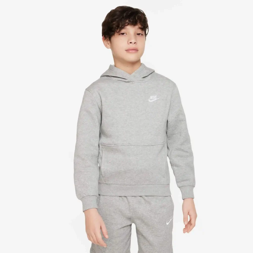 Nike Sportswear Club Fleece Older Kids Pullover Hoodie hettupeysa barna grátt - Image 3