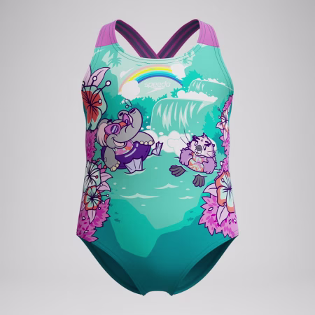 Infant Girls Learn to Swim Printed Crossback One Piece Green sundbolur barna