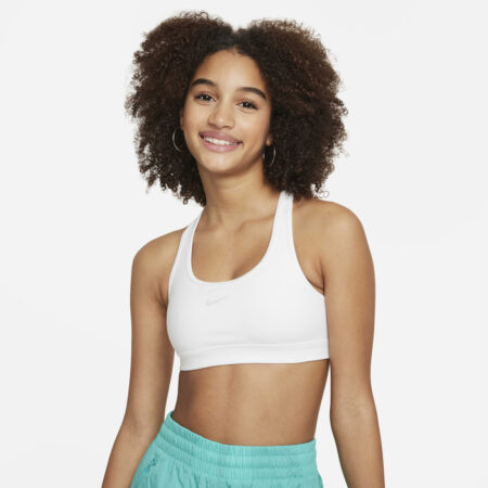 Nike Swoosh Logo Girls Sports Bra - White/Pure Platinum