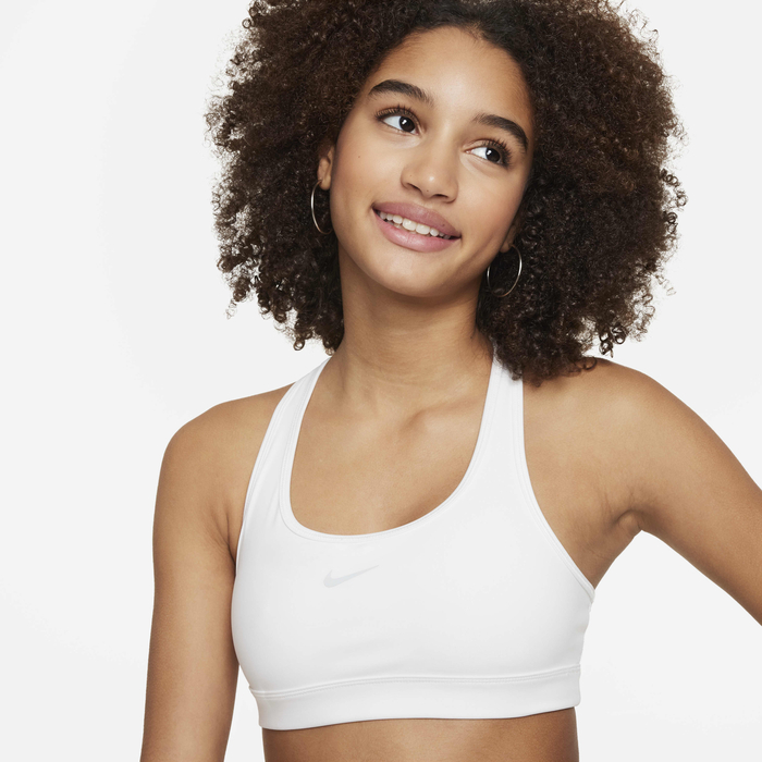 Nike Swoosh Logo Girls Sports Bra - White/Pure Platinum - Image 2