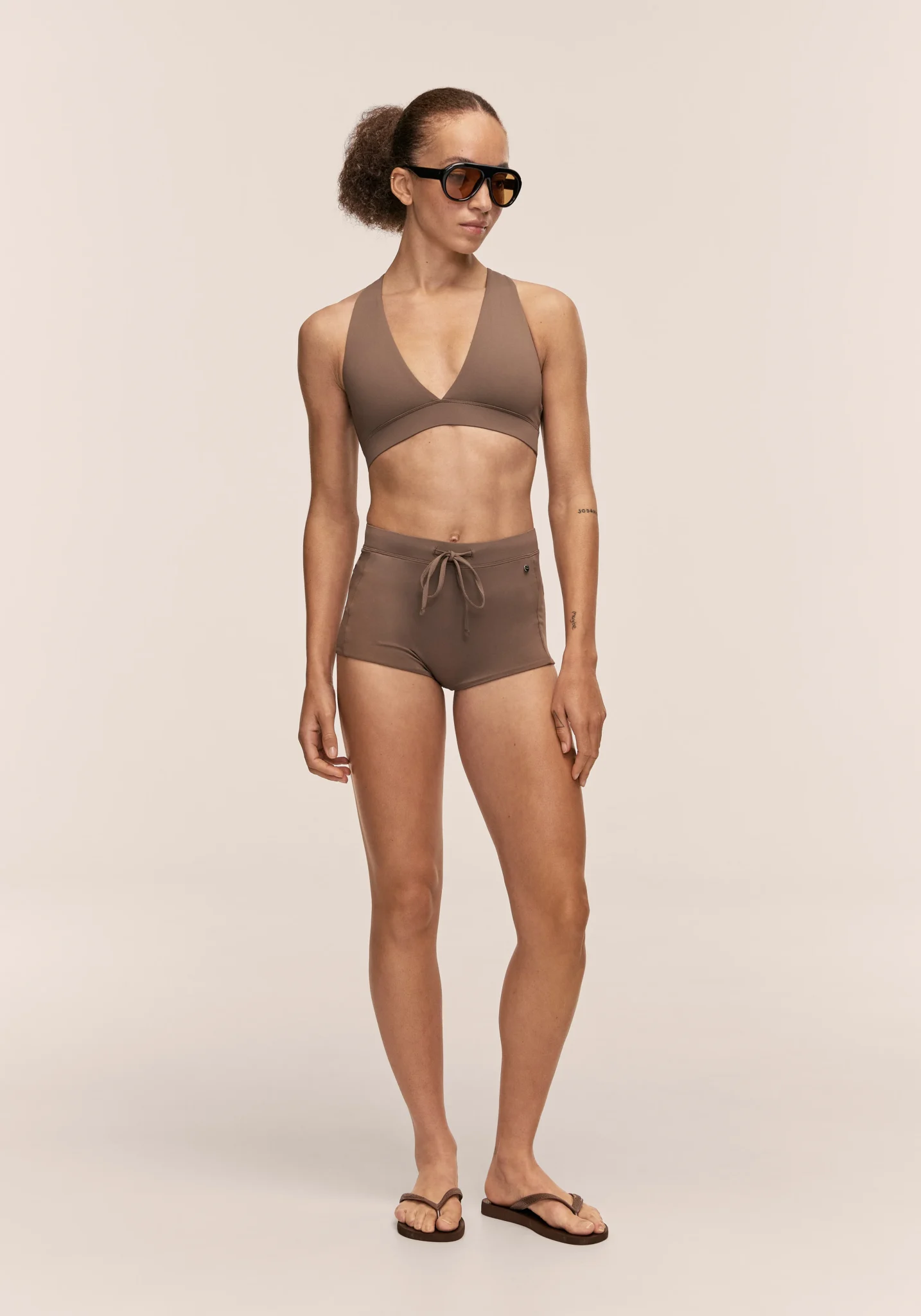 Casall V-Neck Crossback Bikini Top - Warm Khaki - Image 5