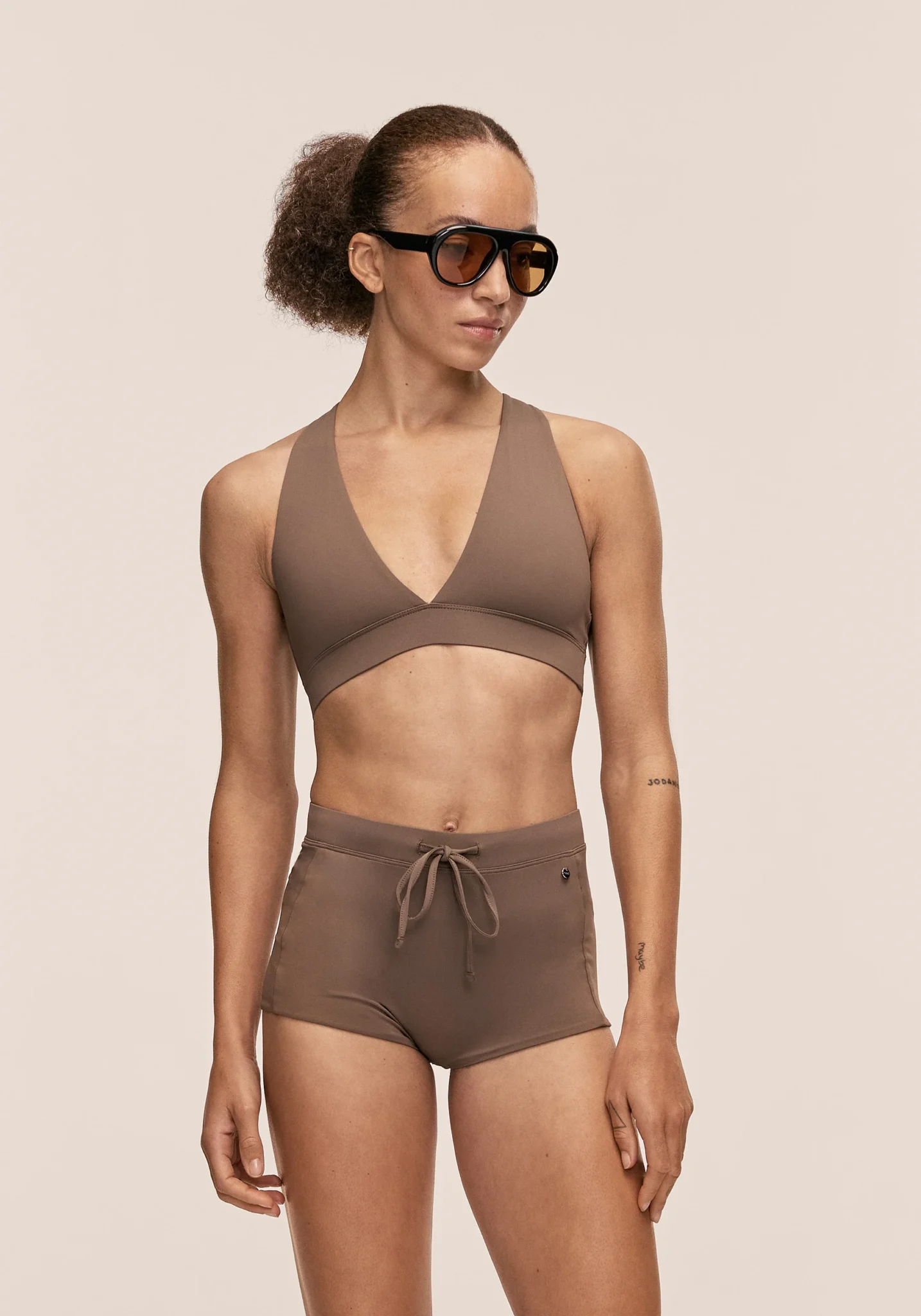 Casall V-Neck Crossback Bikini Top - Warm Khaki - Image 3