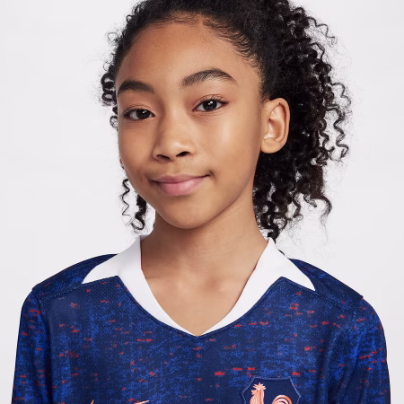 FFF 2025 Stadium Home (Womens Team) Big Kids Nike Dri-FIT Soccer Replica Jersey Frakkland