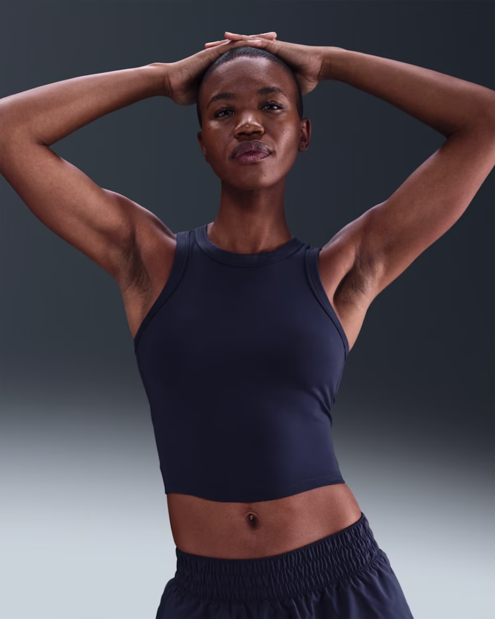 Nike One Fitted Womens Dri-FIT Cropped Tank Top Blár