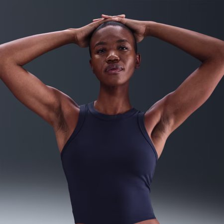 Nike One Fitted Womens Dri-FIT Cropped Tank Top Blár