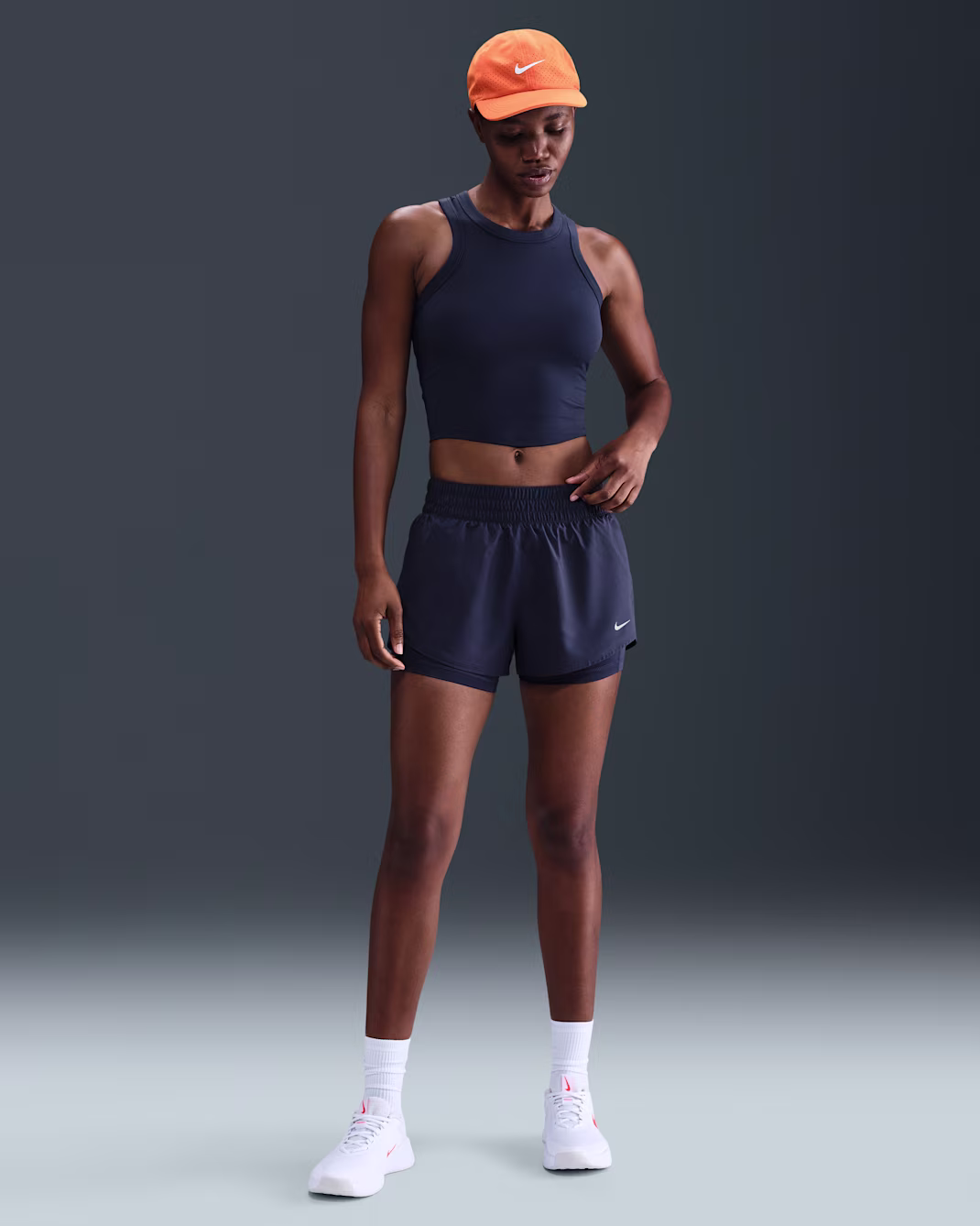 Nike One Fitted Womens Dri-FIT Cropped Tank Top Blár - Image 2