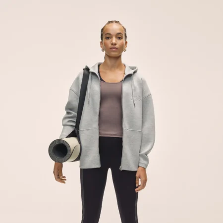 CASALL Scuba Billow Zip Hoodie - Grey Melange