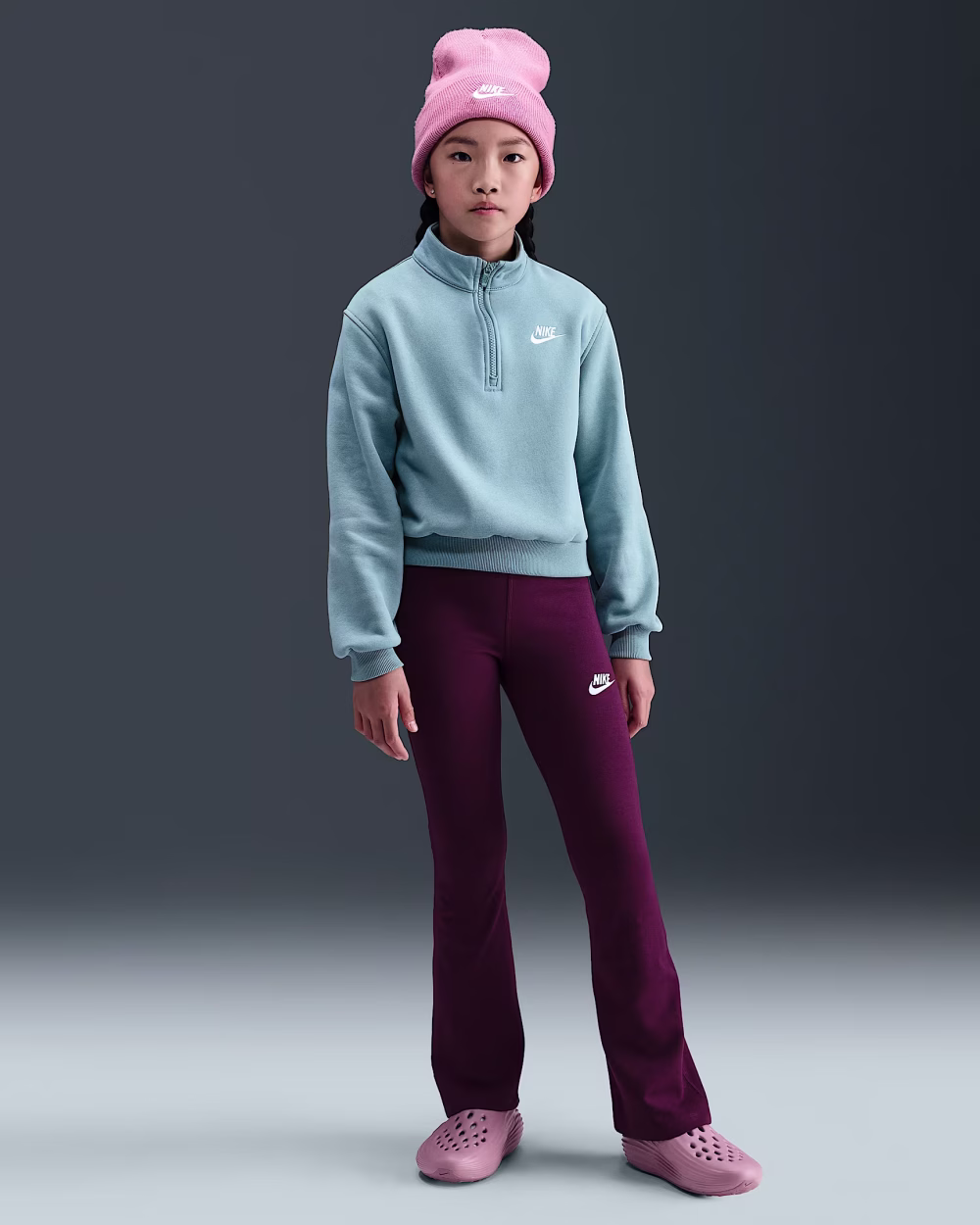 Nike Sportswear Classic Girls High-Waisted Flared Leggings Bordeaux/White - Image 2