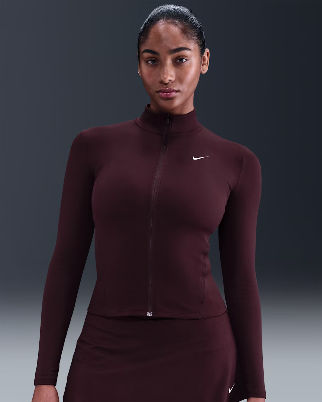 Nike One Fitted Womens Dri-FIT Full-Zip Jacket Burgundy Crush