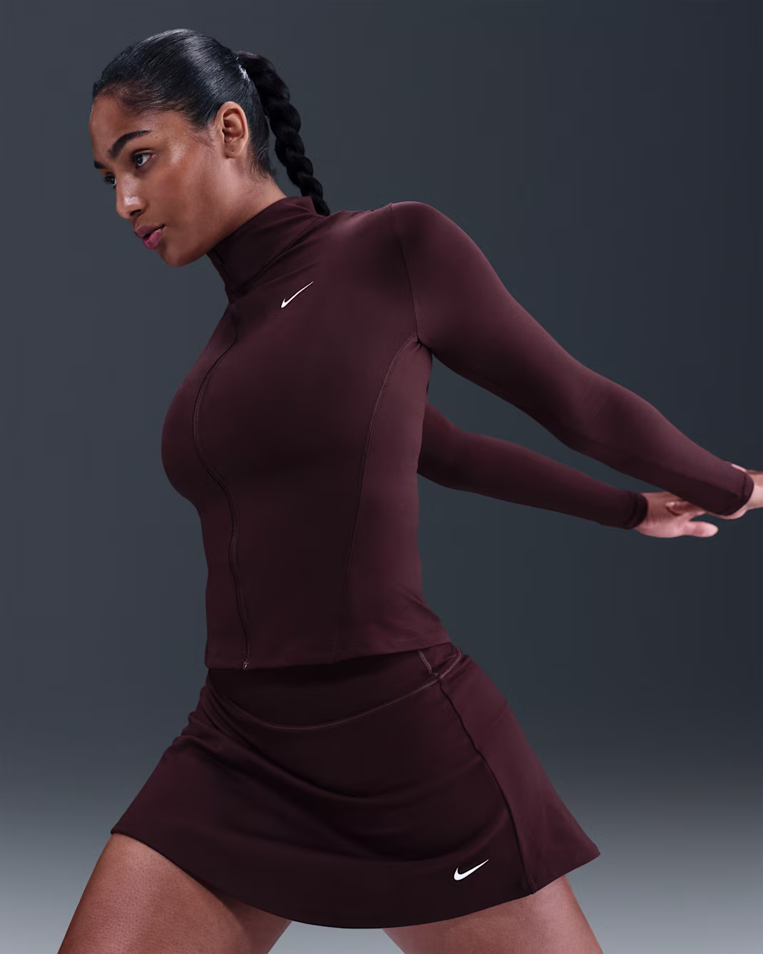 Nike One Fitted Womens Dri-FIT Full-Zip Jacket Burgundy Crush - Image 3