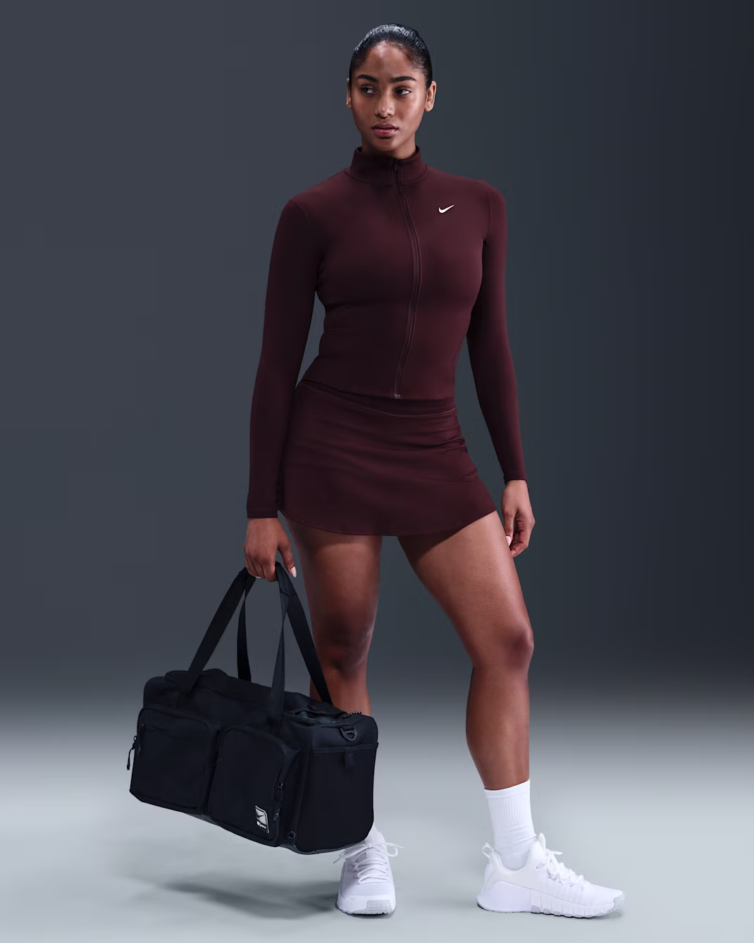 Nike One Fitted Womens Dri-FIT Full-Zip Jacket Burgundy Crush - Image 2