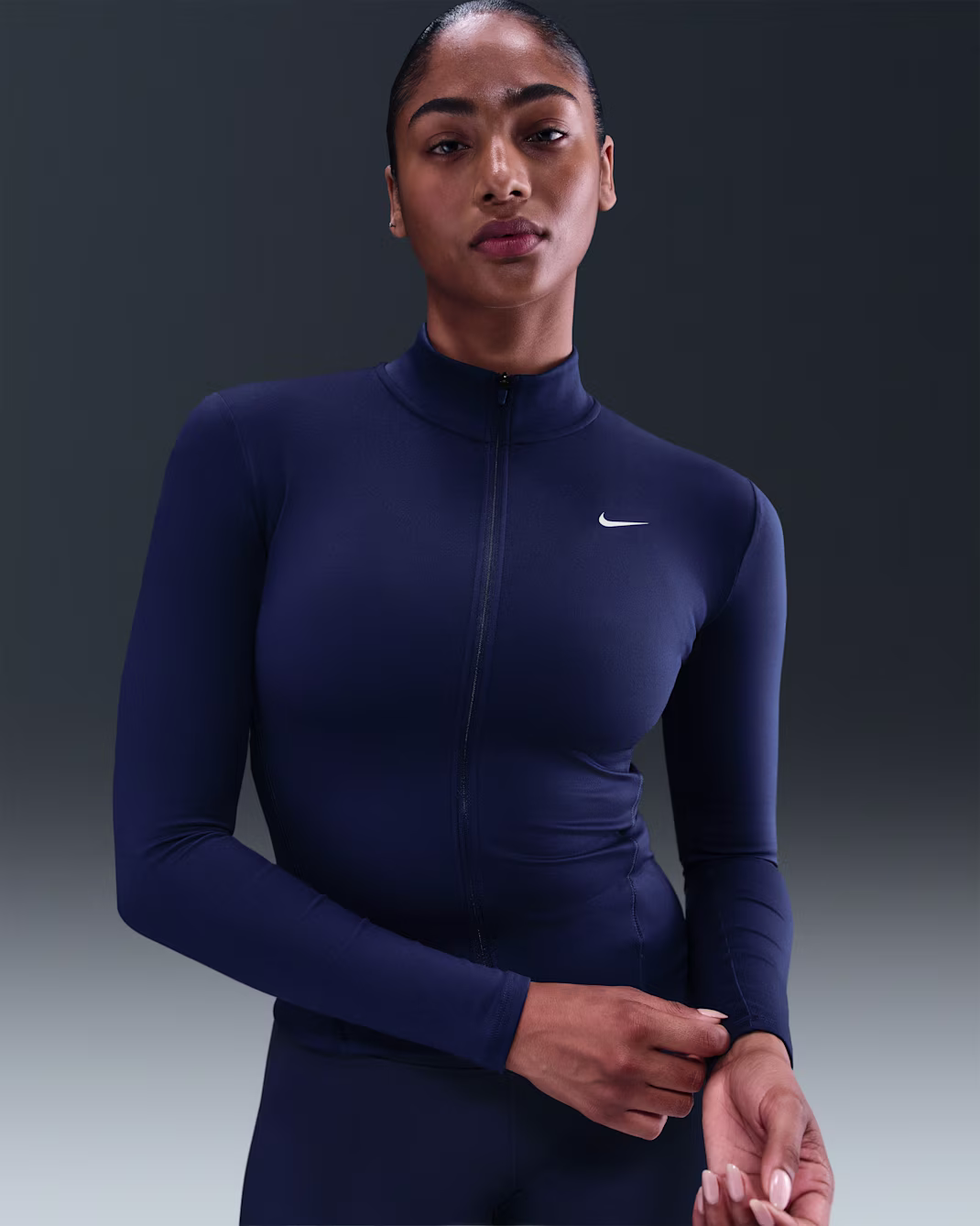 Nike One Fitted Womens Dri-FIT Full-Zip Jacket Midnight Navy
