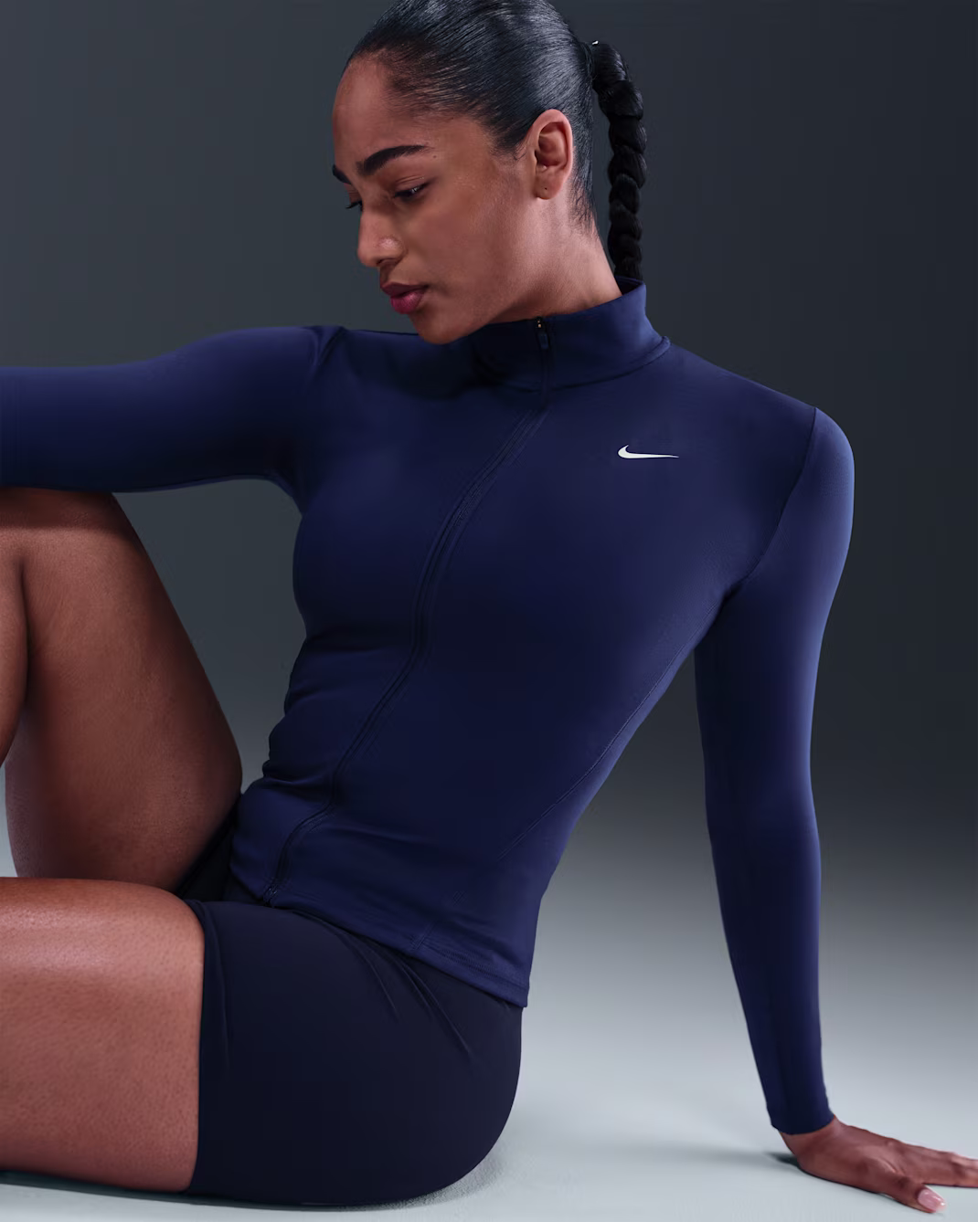 Nike One Fitted Womens Dri-FIT Full-Zip Jacket Midnight Navy - Image 4