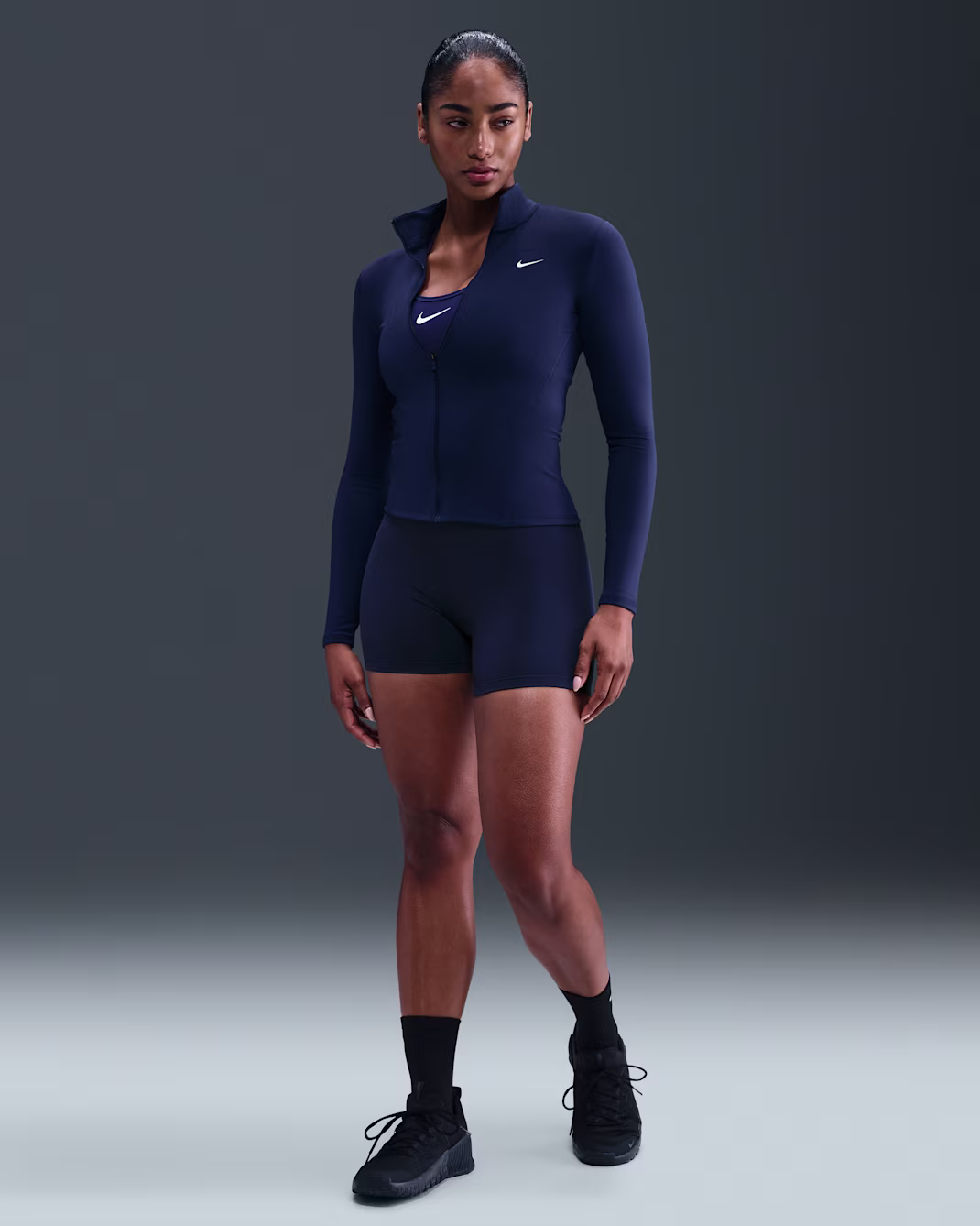 Nike One Fitted Womens Dri-FIT Full-Zip Jacket Midnight Navy - Image 3