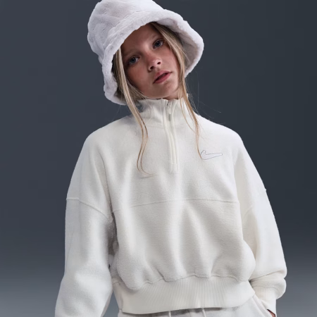 Nike Sportswear Older Kids Long-Sleeve Fleece Peysa Hvítt