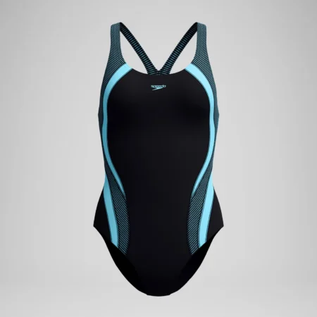 Womens Quantum Rib Splice Swimsuit Black/Blue