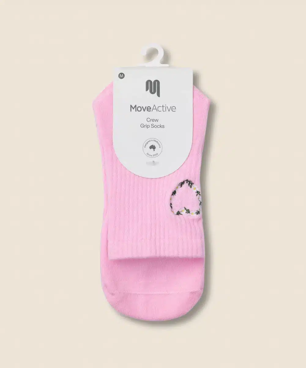 Move Active Crew Grip Socks - Heart Vine Pink | Músik & Sport