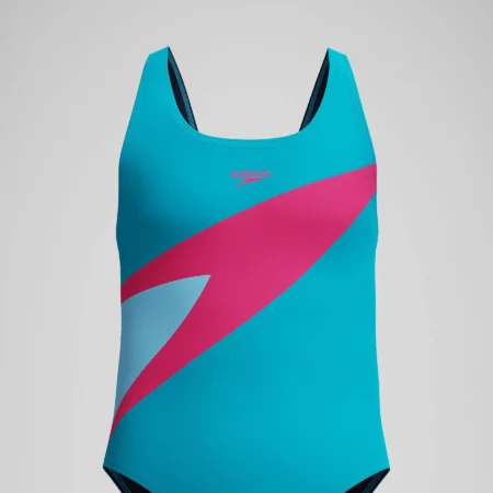 SPEEDO Girls Hyperboom Butterfly Back One Piece Turquoise/Pink