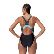 Womens Quantum Rib Splice Swimsuit Black/Blue - Image 4