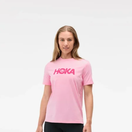 Hoka Core Logo Ctn stuttermabolur bleikur bubble gum