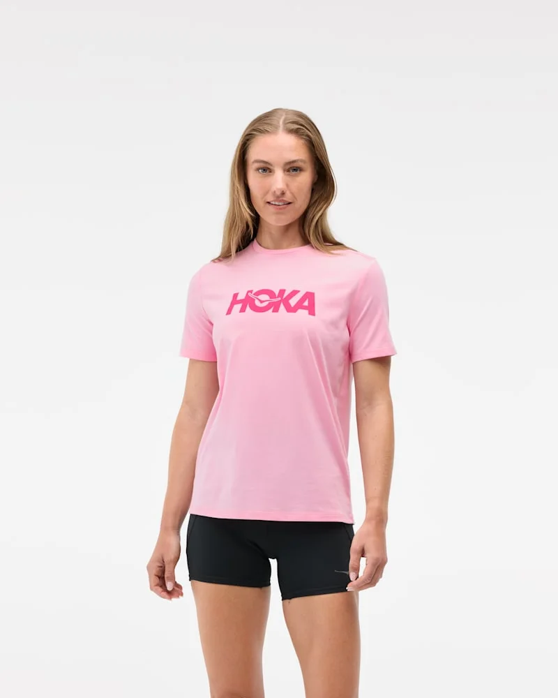 Hoka Core Logo Ctn stuttermabolur bleikur bubble gum