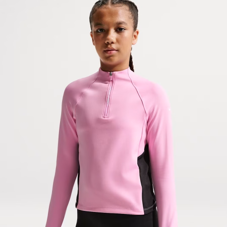 Nike Pro Older Kids' (Girls') Dri-FIT Half-Zip Long Sleeve barnapeysa bleik - element