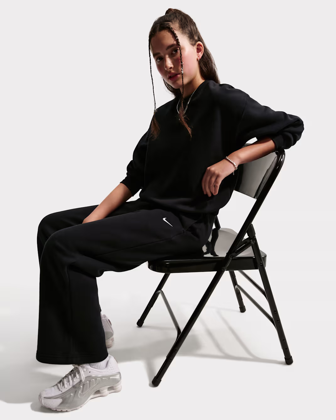 Nike Sportswear Studio Fleece Girls Open-Hem Trousers barnastærð beinar