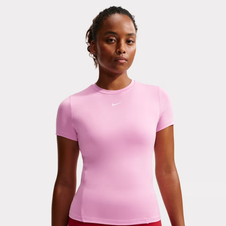NIKE ONE WOMENS FITTED SHORT SLEEVED TOP PINK BLEIKUR
