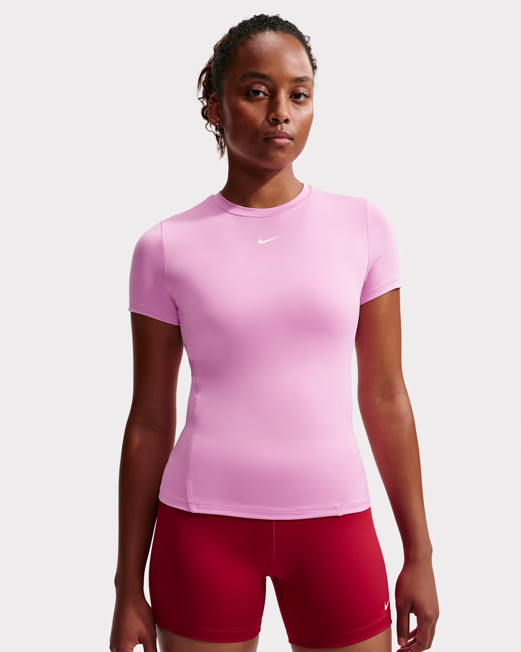 NIKE ONE WOMENS FITTED SHORT SLEEVED TOP PINK BLEIKUR