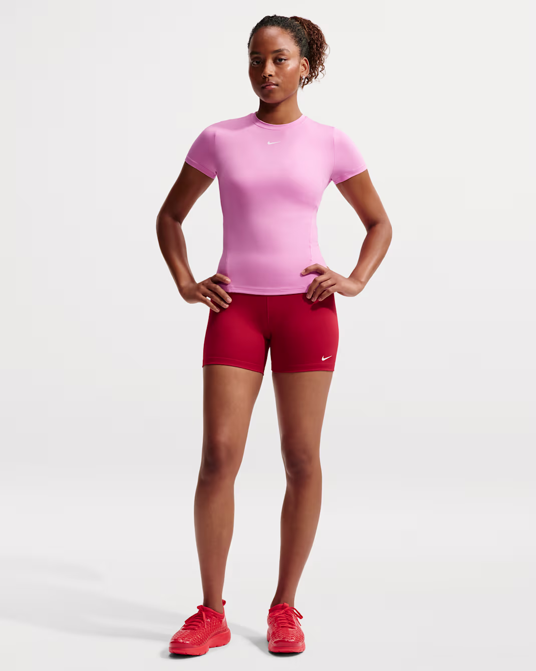 NIKE ONE WOMENS FITTED SHORT SLEEVED TOP PINK BLEIKUR - Image 2