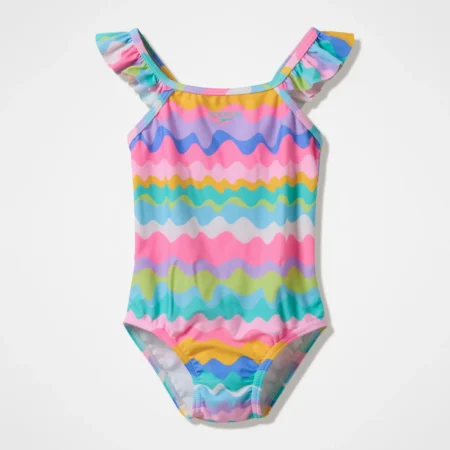 SPEEDO UNGBARNASUNDBOLUR INFANT GIRLS RUFFLE SWIMSUIT PINK/GREEN