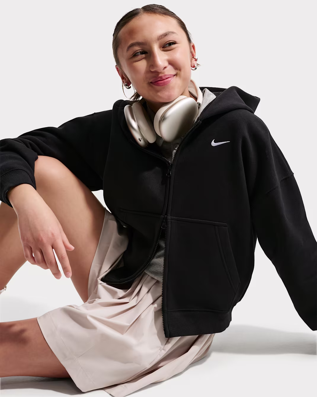 Nike Sportswear Studio Fleece Big Kids' (Girls') Oversized Full-Zip Hoodie - Image 2