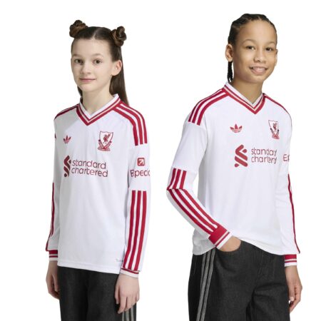 Adidas White Liverpool FC 26/27 Away Jersey Kids Longsleeve barnastærð langerma