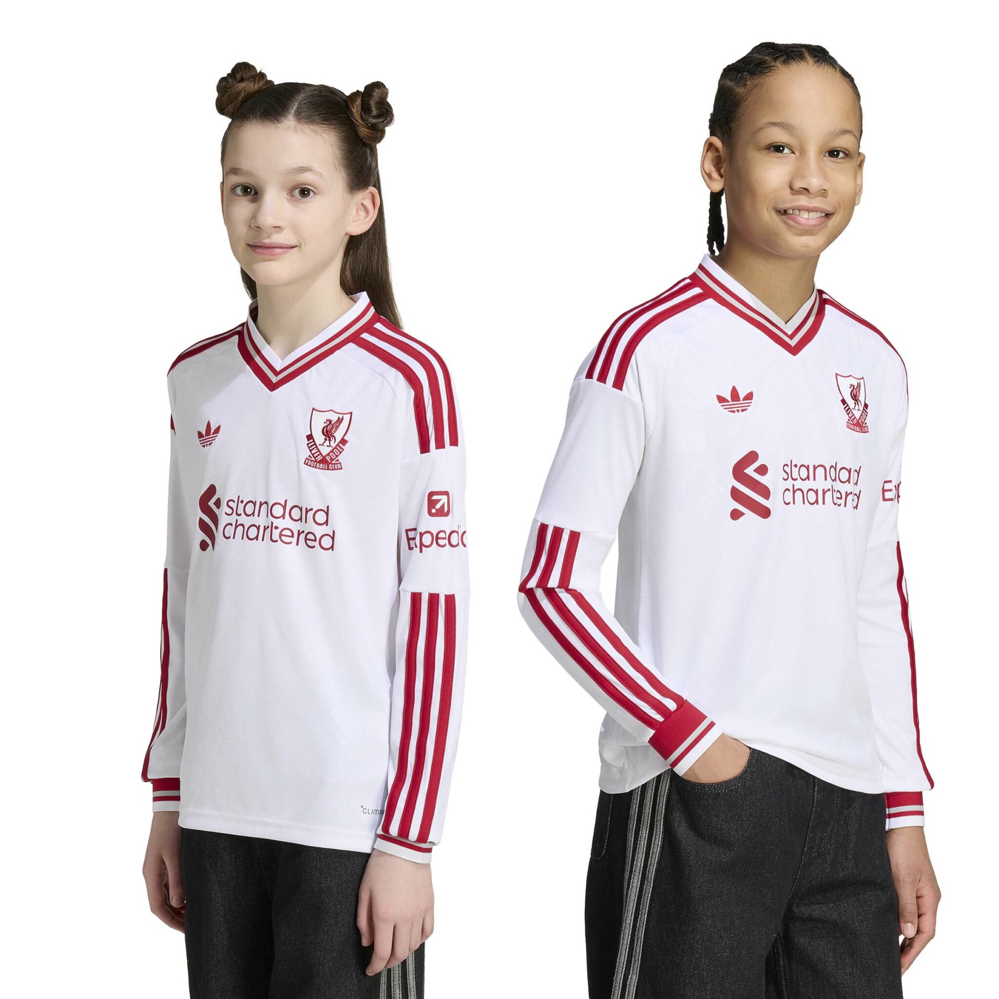 Adidas White Liverpool FC 26/27 Away Jersey Kids Longsleeve barnastærð langerma