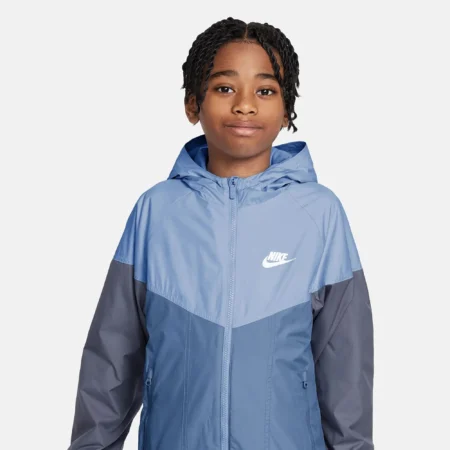 Nike Sportswear Windrunner Older Kids Hooded Repel Jacket blár flísfóðraður