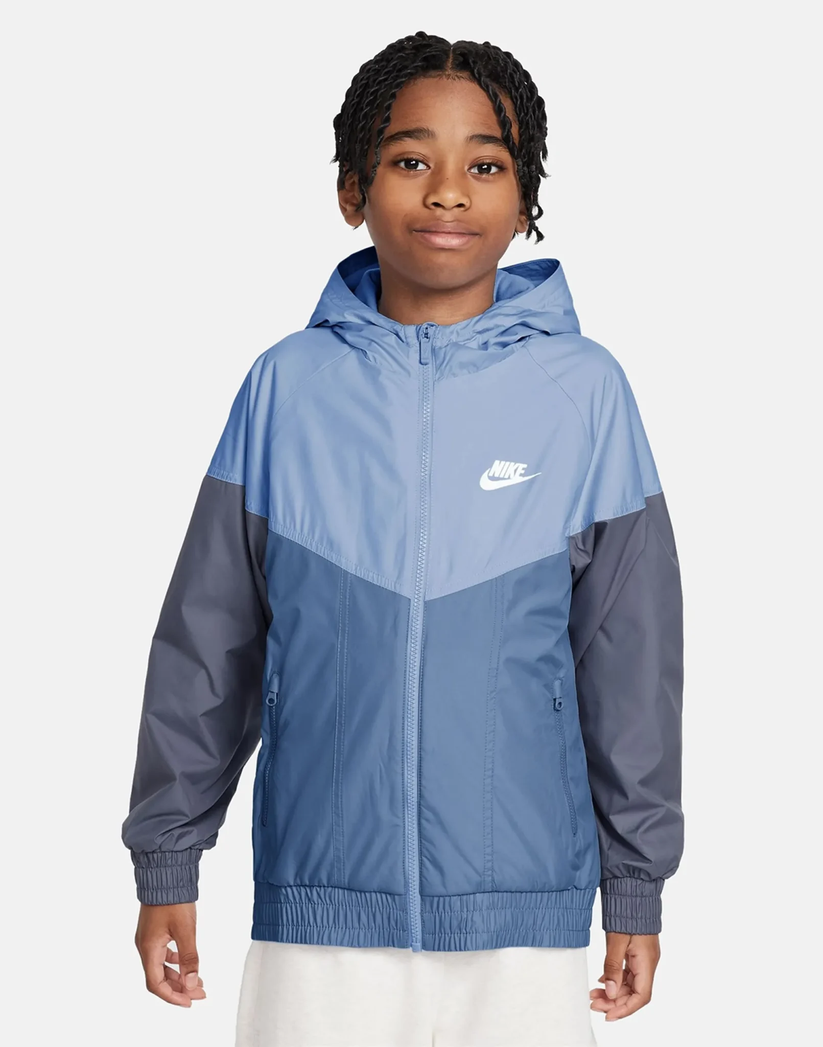 Nike Sportswear Windrunner Older Kids Hooded Repel Jacket blár flísfóðraður