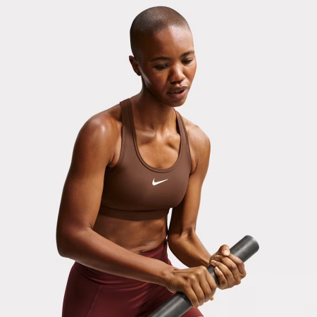 Nike Swoosh Womens Medium-Support Padded Sports Bra Brúnn
